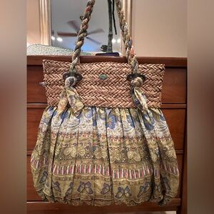 Cappelli Straworld Straw Large Fabric Tote Bag Multi Floral Beach Boho